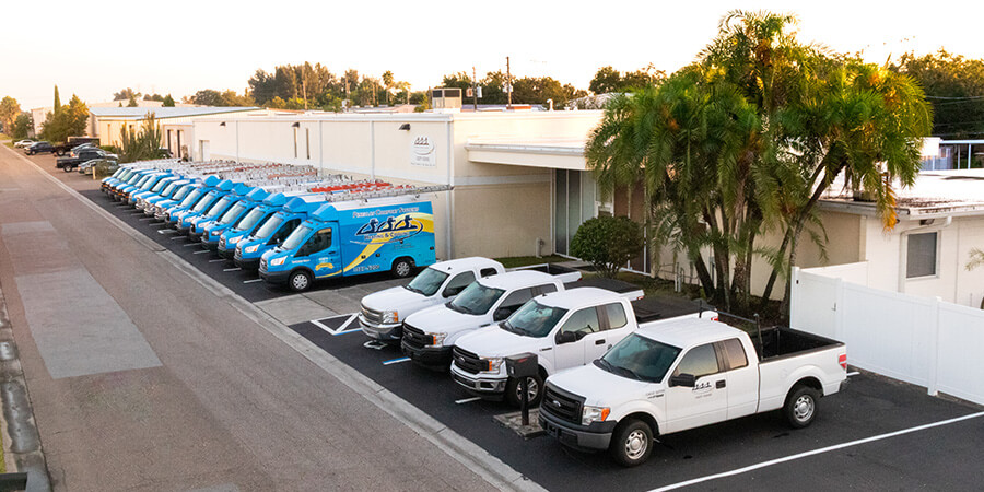 Campbell Comfort System HVAC services van's and trucks line up